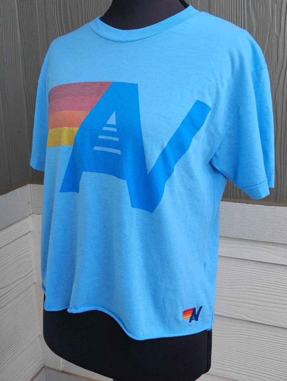 Aviator Nation Size S Boyfriend Cropped T- Shirt AV Logo